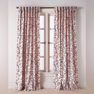 Anthropologie Priyanka Organic Cotton Printed Bird Set of 2 Curtains 63x50